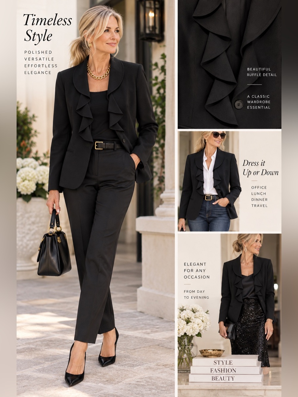 Black Ruffle Trim Blazer - Nygard Size 10
